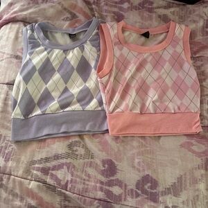 SHEIN Purple and Pink Argyle Sleeveless Top